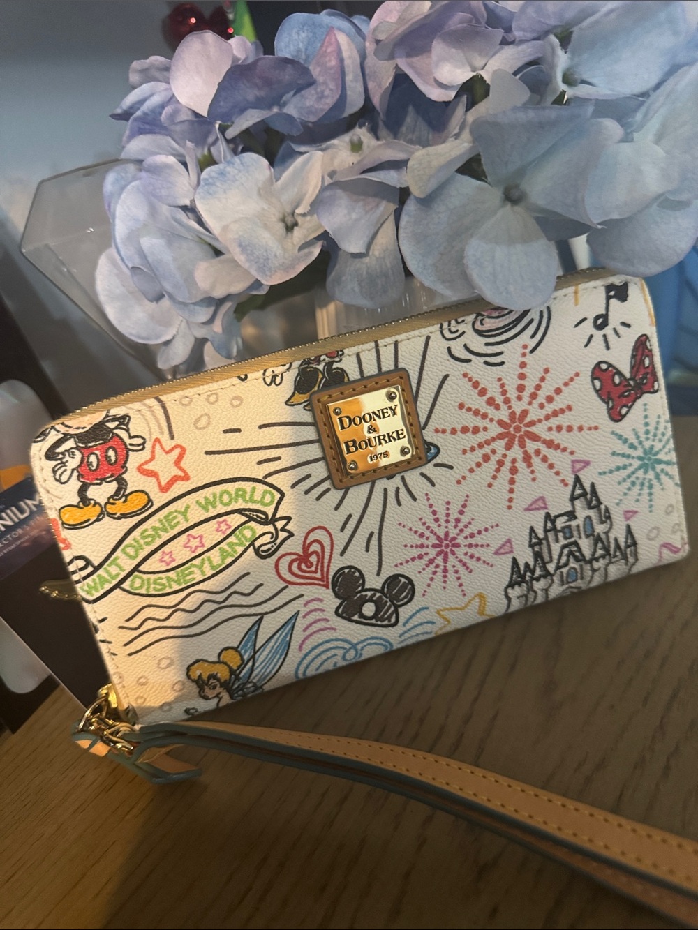 Dooney & Bourke White Disney Sketch Zip Wristlet with Multicolor Prints